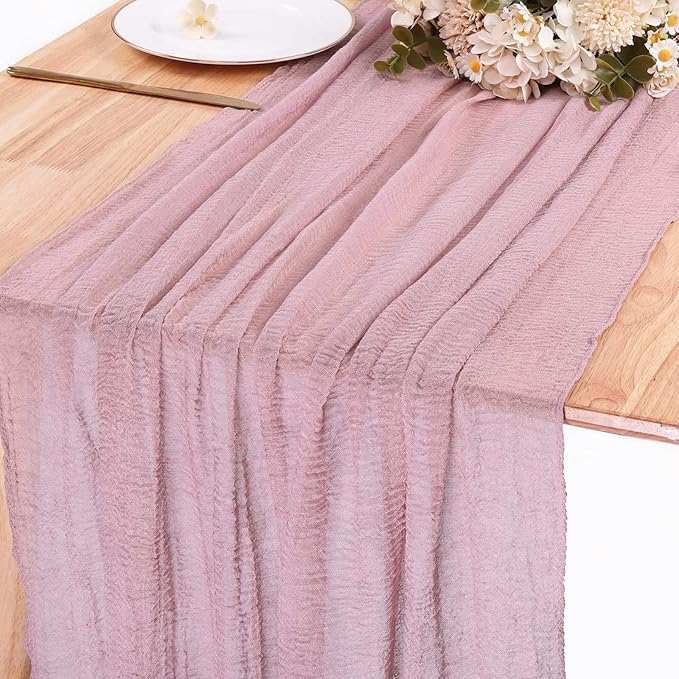 13ft Dusty Pink Cheesecloth Table Runner 35x157 Inches Boho Gauze Cheese Cloth Table Runner for Wedding Baby Bridal Shower Party Decorations