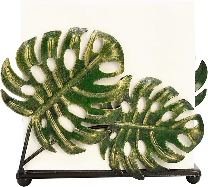 Modern Metal Leaves Design Napkin Holder for Dining Table, Upright Napkin Storage for Kitchen & Countertop, Stylish Paper Towel Dispenser Organizer & Letter Holder, Document File Storage