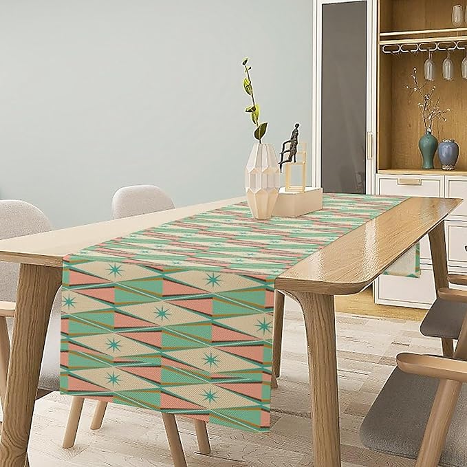 Mid Century Modern Table Runner,Vintage 60s Atomic Geometry Print Table Runner Home Kitchen Table Picnic Party Decor 13x72 Inch