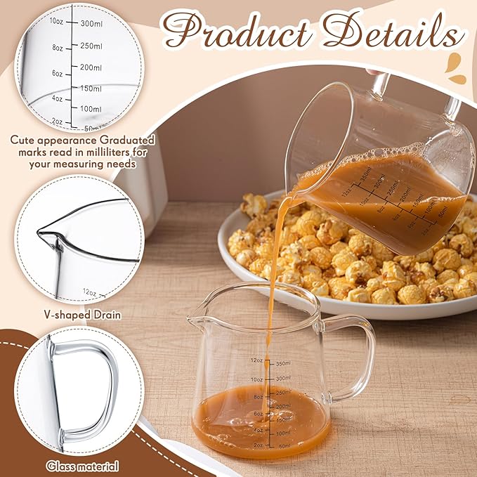 Honeydak 1 Pack 12oz Coffee Measuring Glass Cups Espresso Pitcher Heat Resistant Glass Coffee Measuring Cup Milk Frothing Pitcher Espresso Shot Glasses, Creamer Container, Microwave Dishwasher Safe