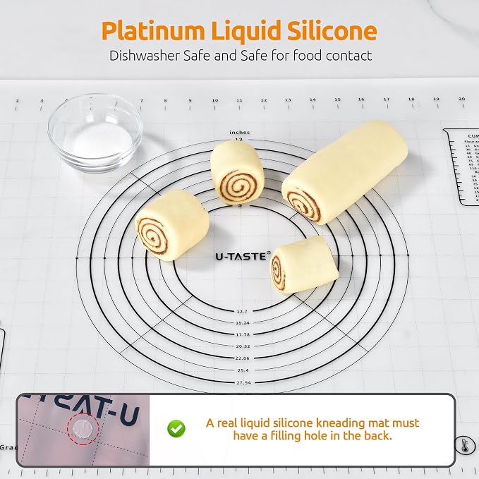 U-Taste 28"x20" Large Pastry Mat: Food-Grade Liquid Silicone Dough Rolling Baking Sheet, Non-Stick Non-Slip for Kneading, Making Pizza, Fondant with Clear Measurement and Raised Edges (Transparent)