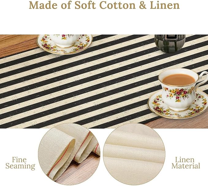 Striped Table Runner,Vintage Abstract Modern Black and White Table Runner for Party Kitchen Table Decorations 13x36 Inch