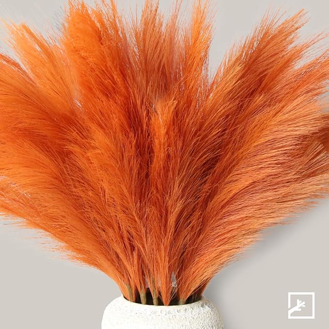 ZIFTY Orange Boho Decor 7-Pcs 38"/3.1FT Faux Pampas Grass Large Tall Fluffy Artificial Fake Flower Bulrush Reed Grass for Vase Filler Farmhouse Home Wedding Decorations(Orange)