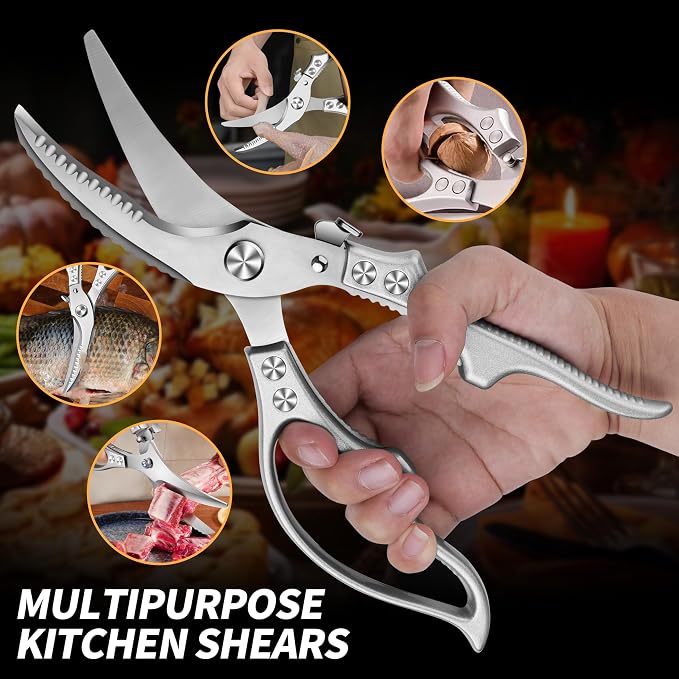 Poultry Shears, Kitchen Scissors for Food, All Purpose Heavy Duty for Chicken Wing/Thigh/Bone, Meat, Quail, Fish, Turkey, Vegetables, Stainless Steel Cooking Aid Scissors, Dishwasher Safe