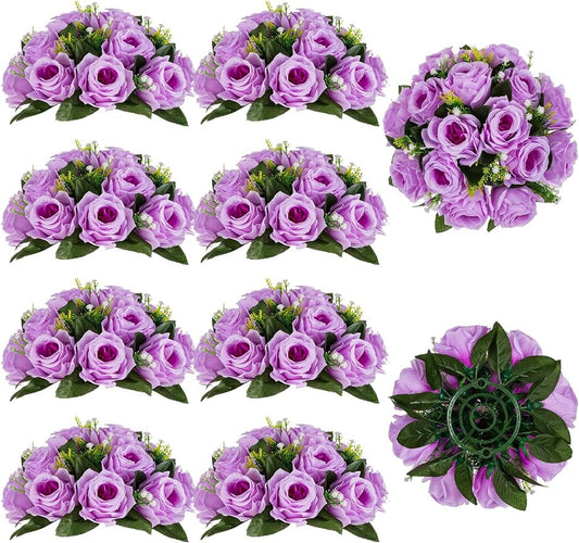 BLOSMON Flower Balls Wedding Rose Centerpieces: 10 Pcs Lilac Fake Flowers Lilac Kissing Balls Decor Lilac Artificial Floral Arrangements Flower Bouquet of Roses Home Party Table DIY Decorations