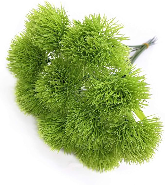 CATTREE Artificial Dandelion Flowers, Plastic Plants Shrubs Bushes Fake Grass Wedding Indoor Outdoor Home Garden Arrangements Party Decoration Planting Filler - Green 10 Pcs