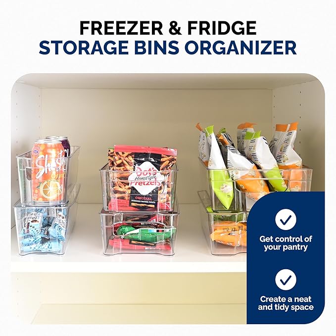 3 Pack Stackable Storage Bins - Plastic Storage Containers for Fridge, Pantry, Freezer, Closet & Kitchen, Clear Fridge Organizer Bins Ideal for Breastmilk, Baby Pouches & Formula Bottles | Small