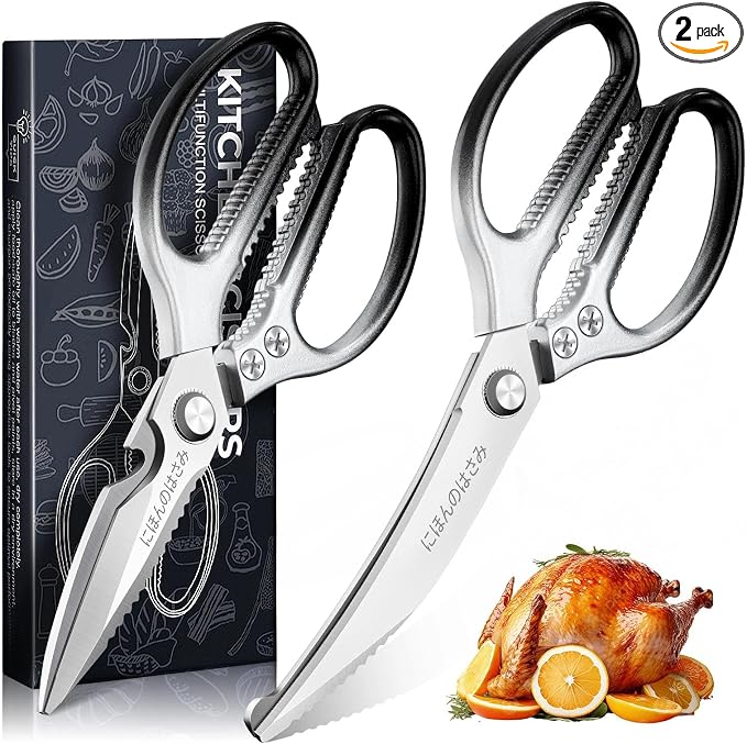 TIJERAS Kitchen Scissors Set Black - Stainless Steel Kitchen Shear, Sharp Meat Scissors Dishwasher Safe, Heavy Duty Poultry Shears, Japanese Cooking Scissor for Food, Chicken, Gifts for Women
