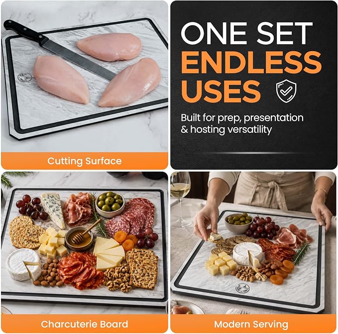 Earth's Dreams Composite Wood Cutting Board Set of 3 – Dishwasher Safe Kitchen Cutting Boards with Marble Stone Look – Large, Medium & Small Chopping & Charcuterie Boards
