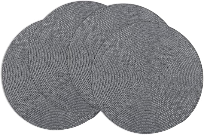 Winknowl Round Braided Placemats Set of 4 Washable Woven Heat Resistant Table Mats for Kitchen Dining Tables 15 inch Round Place Mats (Dark Gray,4pcs)