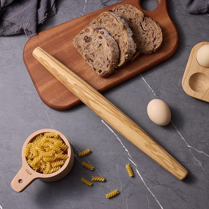 Olive Wood French Rolling Pin, 15 Inch Wooden Rolling Pin for Baking