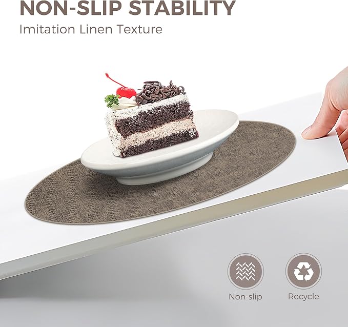 13" Round Placemats Set of 8, Reversible Faux Leather Heat Resistant Table Mats, Waterproof Oilproof Wipeable Table Protective Placemats for Vinyl, Washable for Indoor & Outdoor Use (8, Dark Coffee)