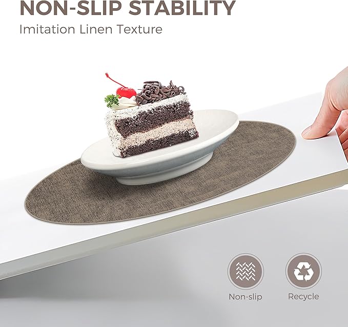 13" Round Placemats Set of 4, Reversible Faux Leather Heat Resistant Table Mats, Waterproof Oilproof Wipeable Table Protective Placemats for Vinyl, Washable for Indoor & Outdoor Use (4, Dark Coffee)