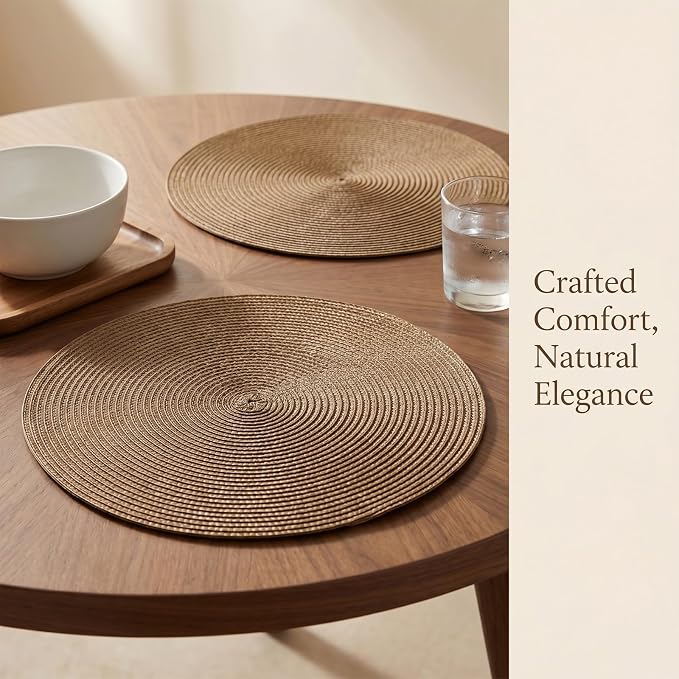 AHHFSMEI Round Placemats Set of 4 Heat Resistant Washable Non-Slip Woven Braided Table Mats for Dining Table Kitchen & Home Decor (Brown,4)