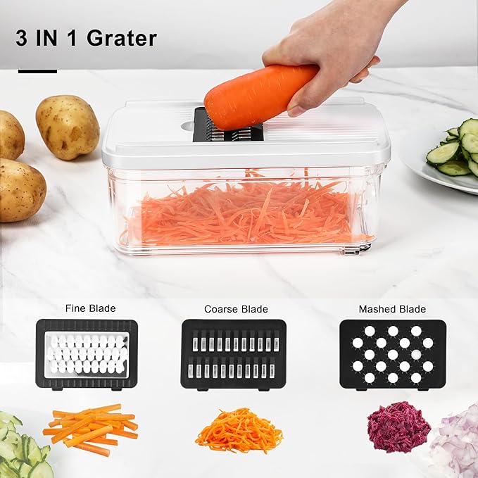 Vegetable Chopper, Professional Food Chopper &Onion Chopper, Veggie Cutter for Salad with 7 Blades and 900mL Container, Kitchen Gadgets & Gift, Home Essentials