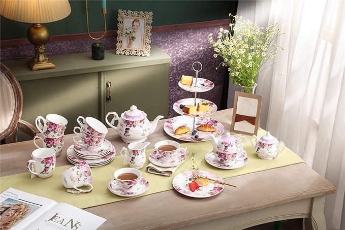 London Boutique Tea Coffee Cup Mug Set 4 Porcelain Bird Rose Butterfly Shabby Chic design in Gift Box 330ML 11oz