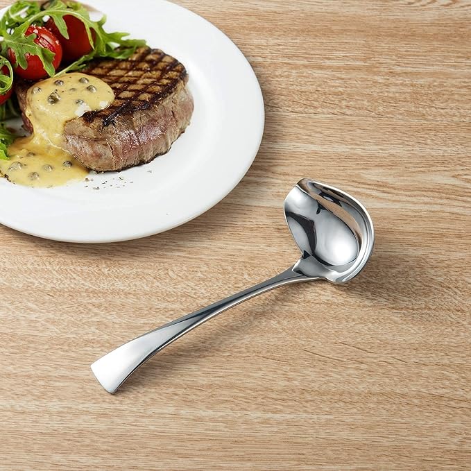 IMEEA 2-Piece Small Ladle Set, 7" Drizzle Spoon with Pour Spout 7.6" Serving Ladle, 18/10 Stainless Steel for Gravy, Sauces & Dressing
