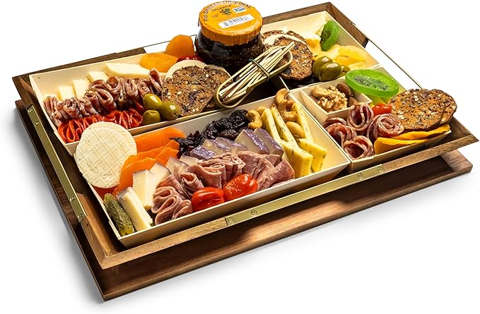Curate Small Acacia Wood Serving Tray with Handles for Coffee Table, Breakfast & Dinner, Rustic Decorative Wooden Serving Tray for Kitchen, Dining & Charcuterie Boards, (15" x 10.8" x 2")