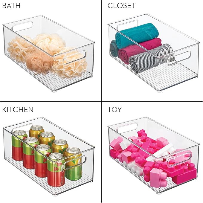 iDesign Kitchen Binz BPA-Free Plastic Deep Stackable Organizer with Handles - 8" x 6" x 14.5", Clear