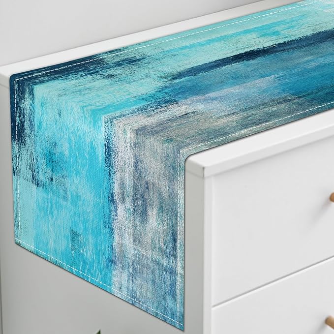Teal Grey Table Runners Modern Art Farmhouse Linen Turquoise Table Runners Dresser Scarves Retro Rustic Style for Party Kitchen Dining Table Coffee Holiday Party Decor (Teal Grey, 13"x 71")