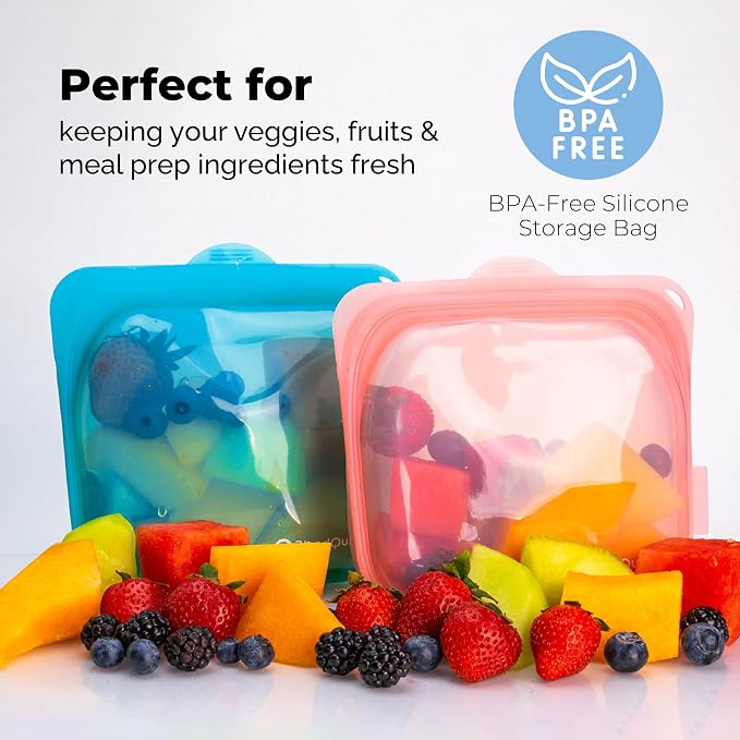 Reusable Silicone Food Storage Bags, 1000 ml Capacity, Leak Proof Freezer Silicone Bags, Easy To Clean Reusable Travel Bag, Sky Blue