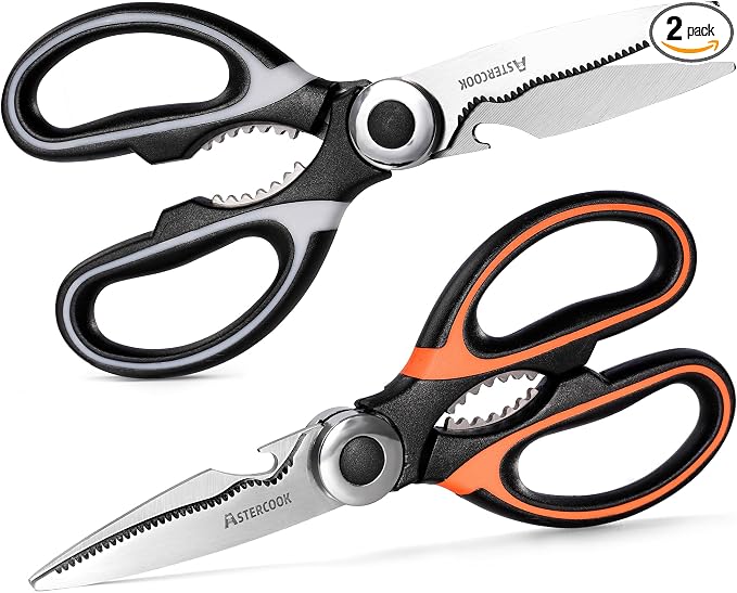 Astercook 2 PCS Kitchen Shears for Food, Heavy Duty Kitchen Scissors for Cutting Meat and Poultry, Multi-Purpose Sharp Scissor, Ergonomic Design
