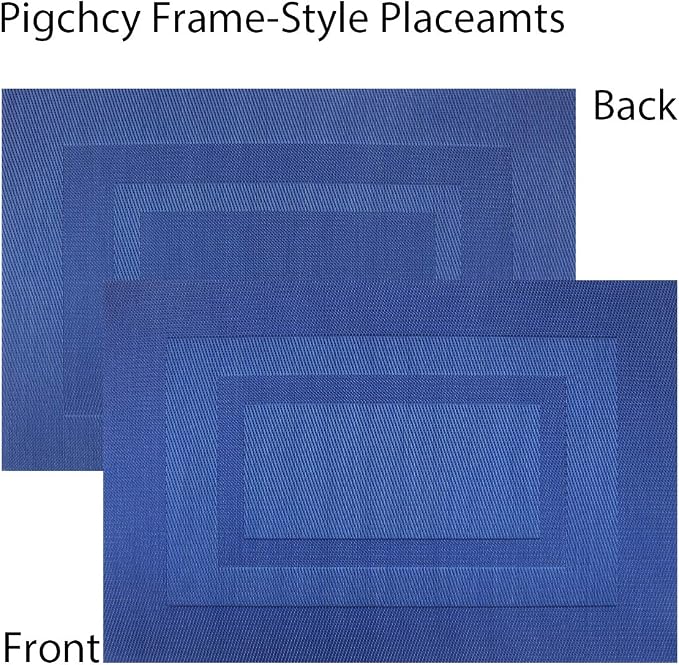 PIGCHCY Placemats Set of 12 Washable Durable Place Mats Vinyl Heat Resistant Non-Slip Table Mats Indoor Outdoor (Navy Blue)