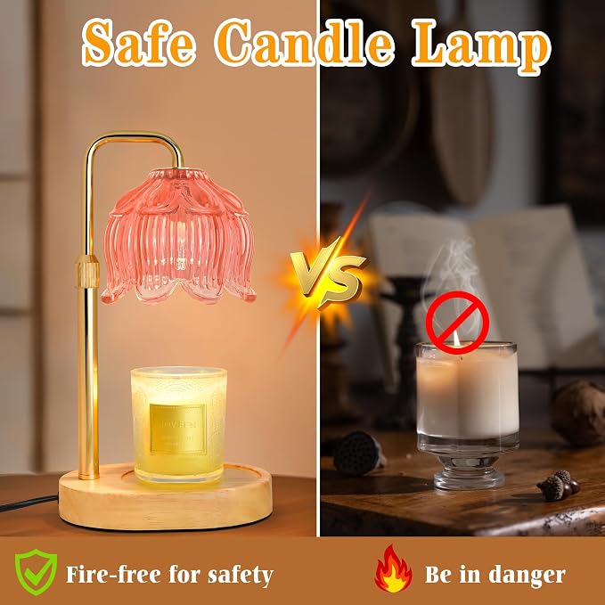 Candle Warmer Lamp with Timer Dimmer, Adjustable Height Candle Wax Warmer, Christmas Birthday Gift for Mom Women,House Warming Gifts for New Home Bedroom Decor,(Lotus Flower-Pink)
