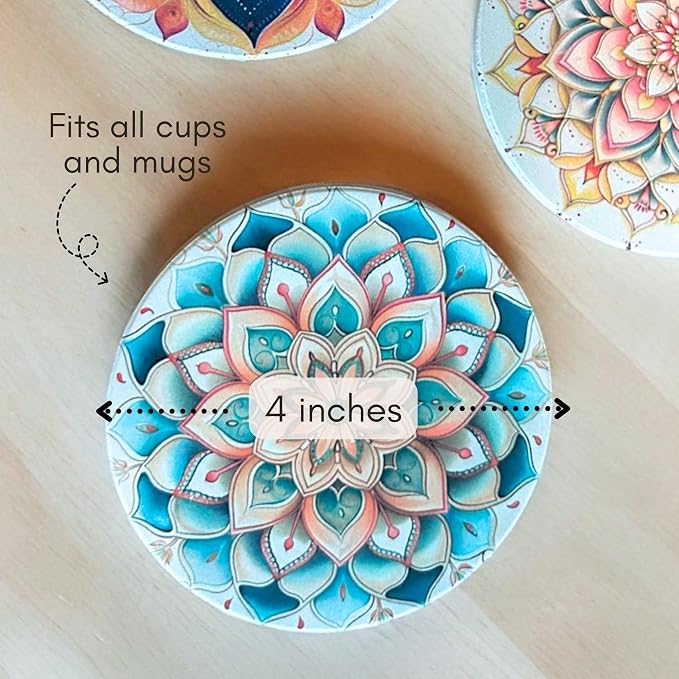 Colorful Ceramic Marble Coasters Set of 6, Cute Moisture Absorbing Coaster, Coffee Table Decor, Stone Absorbent Drink Coasters