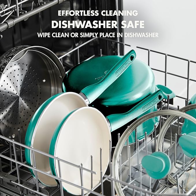 GreenPan Rio Healthy Ceramic Nonstick 8" Frying Pan Skillet and Silicone Spatula Set, Soft Grip Handle, Breaktfast Meal Set, PFAS-Free, Dishwasher Safe, Oven Safe, Turquoise