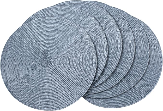 AHHFSMEI Round Placemats Set of 6 Heat Resistant Washable Non-Slip Woven Braided Table Mats for Dining Table Kitchen & Home Decor (Light Blue)