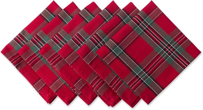 DII Farmhouse Christmas Plaid Dining Table & Kitchen Décor, Holiday Napkin Set, 18X18, Red & Green, 6 Count