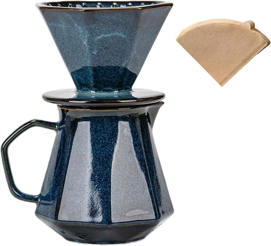 Pour Over Coffee Maker,Ceramic Coffee Maker With 40 pcs Paper Filter，20oz/600ml Pour Over Coffee Dripper (Starry Blue)