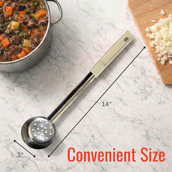 3 oz Slotted Stainless Steel Portion Control Ladle Spoon | Commercial-Grade Spoodle for Portioning & Draining - Pasta, Veggies & Buffet Service. Color-Coded by Size. Dishwasher Safe.