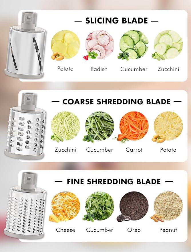 GDL Rotary Cheese Grater Hand Crank with 5 Interchangeable Blades - Upgraded Cheese Shredder Featuring Strong Suction Base for Cheese Shredding, Wavy Slicing, Nut Grinding, Ice Shaving
