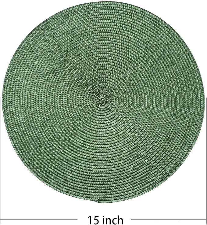 AHHFSMEI Round Placemats Set of 6 Heat Resistant Washable Non-Slip Woven Braided Table Mats for Dining Table Kitchen & Home Decor (Olive Green)