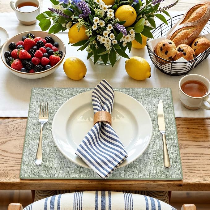homing Faux Leather Heat Resistant Placemats 4 Packs, Waterproof Wipeable Dining PU Place Mats for Indoor & Outdoor, Easy to Clean, Light Green