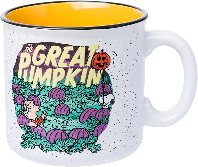 Silver Buffalo Peanuts “It’s the Great Pumpkin” Ceramic Camper Mug Featuring Snoopy and Linus, 20 Ounces