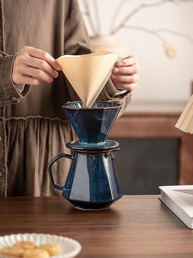 Pour Over Coffee Maker,Ceramic Coffee Maker With 40 pcs Paper Filter，20oz/600ml Pour Over Coffee Dripper (Starry Blue)