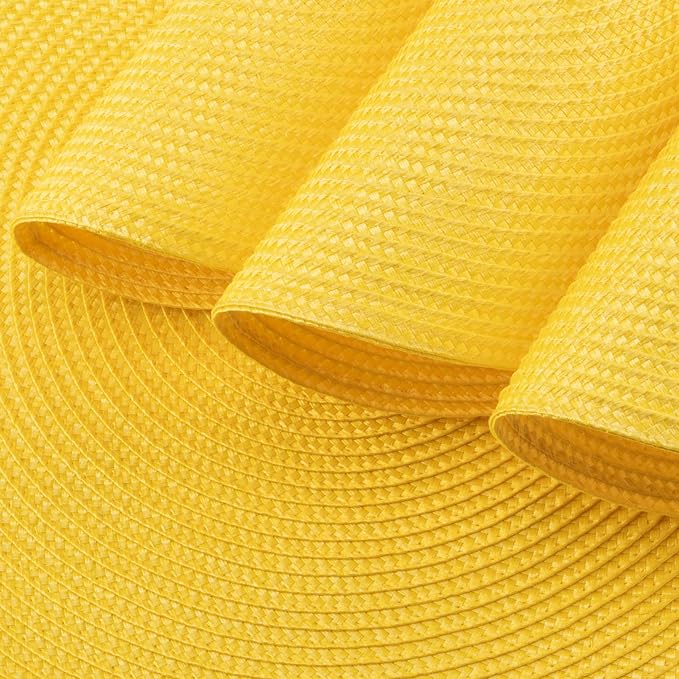 Winknowl Round Braided Placemats Set of 6 Washable Woven Heat Resistant Table Mats for Kitchen Dining Tables 15 inch Round Place Mats (Yellow,6pcs)