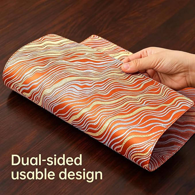 Orange Placemats Set of 6, 12x18 Inch Mountain-Inspired Jacquard Place Mats, Double Sided Reversible Non Slip, Irregular Woven Texutre Table Mats, Modern Dining Table Decor for Kitchen