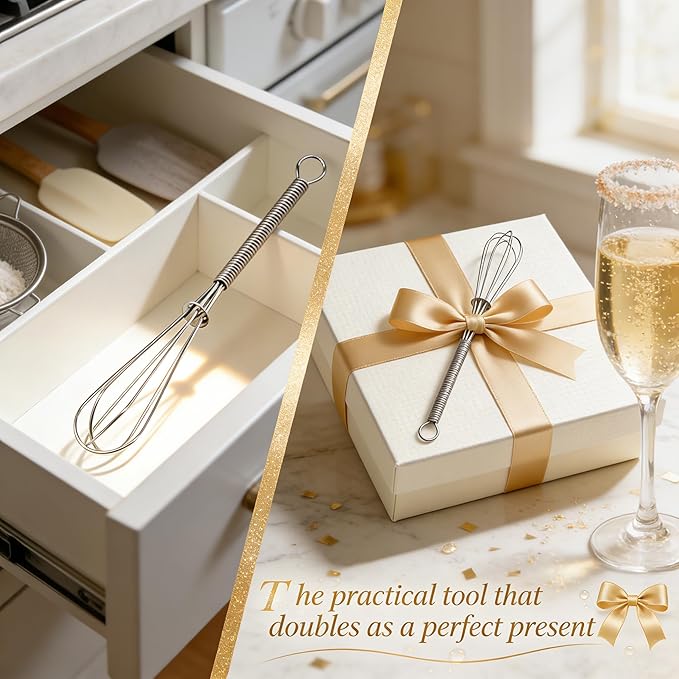 Anaeat Mini Wire Whisks, Set of 2 Portable Stainless Steel Kitchen Tiny Whisk & Egg Beater with Thick Wire - Sturdy Small Mixing Balloon for Cooking, Blending, Whiping, Beating and Stirring (5" + 7")