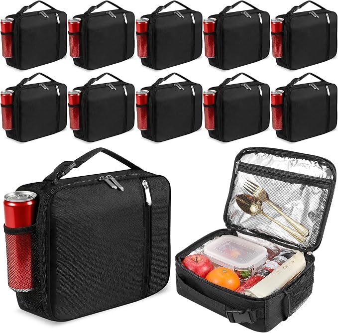 VZZNN 12 Pack Lunch Box Lunch Bags, Insulated Reusable Tote for Adults Men & Women - Leakproof Cooler Bag for Work, Office, Picnic & Travel (Black)
