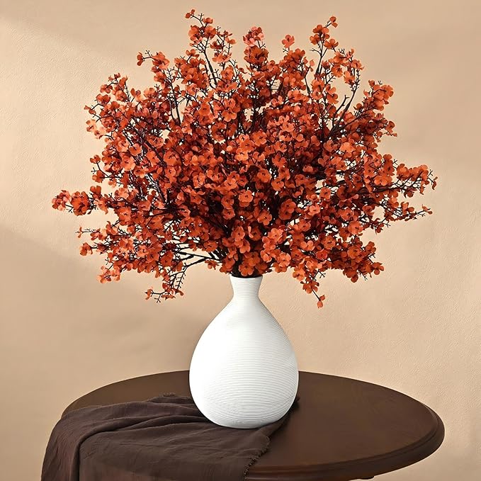 Waipfaru 6 Pcs Fake Flowers Babys Breath Silk Artificial Orange Flowers Gypsophila Bouquets Bulk Real Touch Fall Stems for Fall Thanksgiving Autumn Decor DIY Floral Arrangement Table Centerpieces