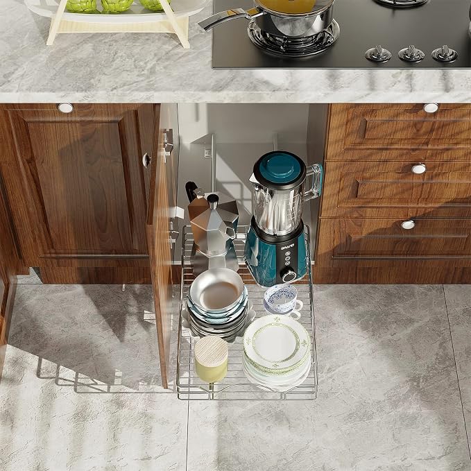 LOVMOR Pull Out Cabinet Organizer and Storage 15½" W x 21½" D, Slide Out Shelves for Kitchen Cabinets