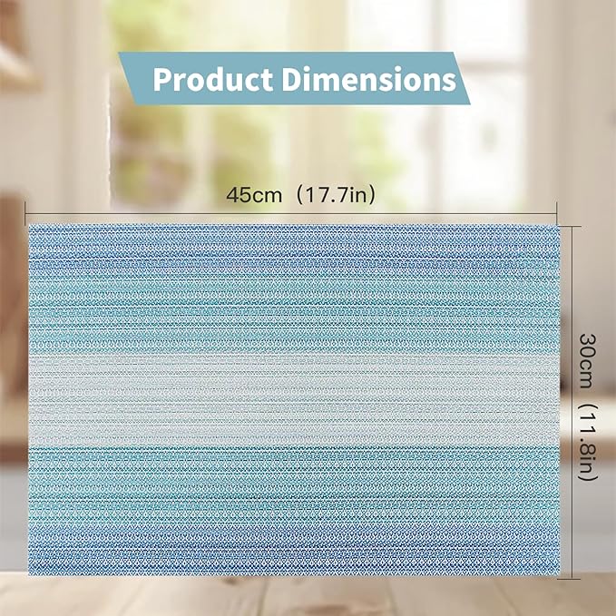 HeloHo Blue Placemats Set of 8,Vinyl Table Place Mats Stain Resistant Foldable Placemats Washable Wipeable Placemat for Kitchen Dining Table Decoration Indoor Outdoor.