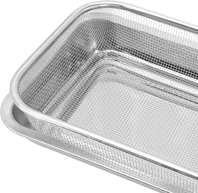 POPETPOP Stainless Steel Drain Oil Plate with Rectangular Baking Sheet and Removable Cooling Rack, Dishwasher Safe and Easy to Clean, for Kitchen Baking and Oil Draining