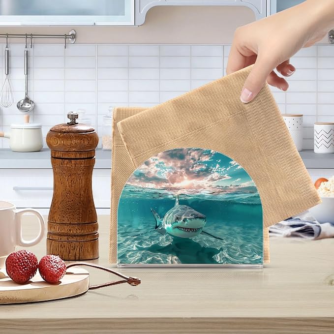 Napkin Holder Acrylic Napkin Holder for Table Kitchen Party Restaurant U Shaped Upright Napkin Dispenser Organizer Shark Ocean