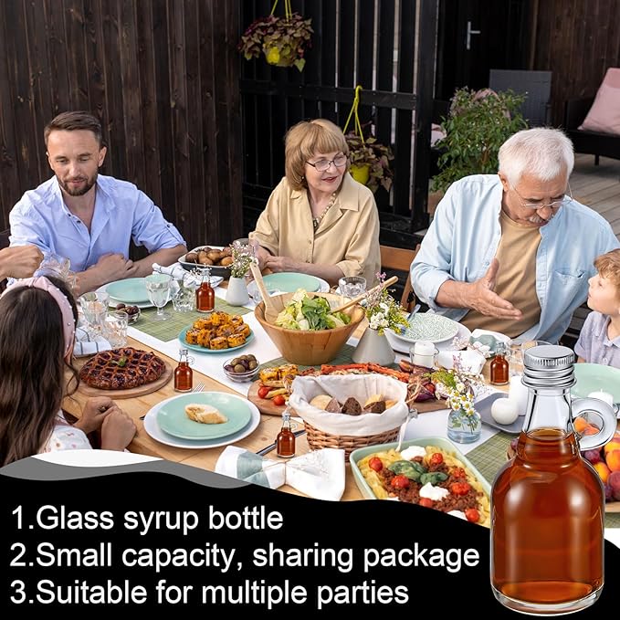 Suclain 48 Pcs 1.7oz Mini Glass Syrup Bottles Small Syrup Jars with Loop Handle and Lids Clear Glass Reusable Maple Jars Container Stout Sample Bottle for Potion Juice Milk Storage Sauce Oil