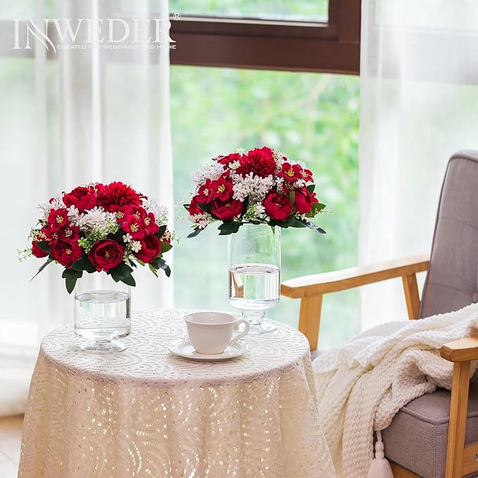 Flower Balls Centerpieces for Tables: 10 PCS Red Roses Flowers for Centerpieces Floral Arrangements Centerpiece for Wedding Party Celebration Home